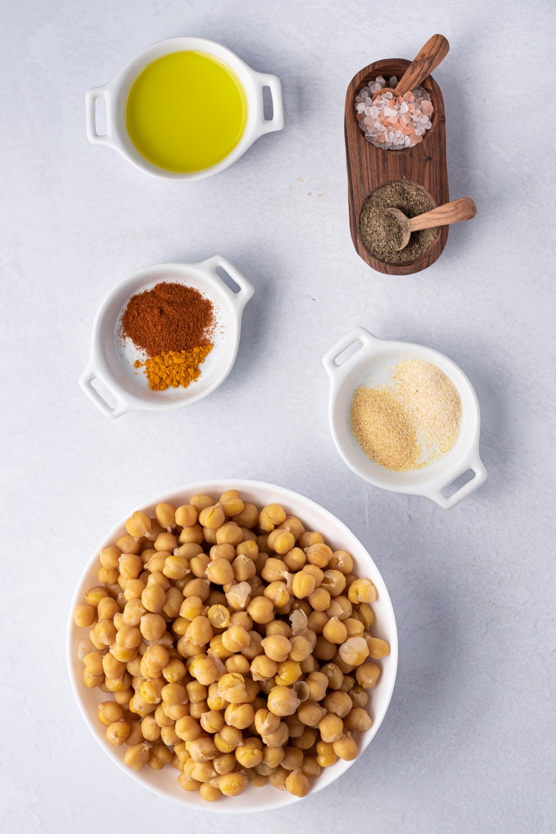 ingredients displayed for making air fryer chickpeas