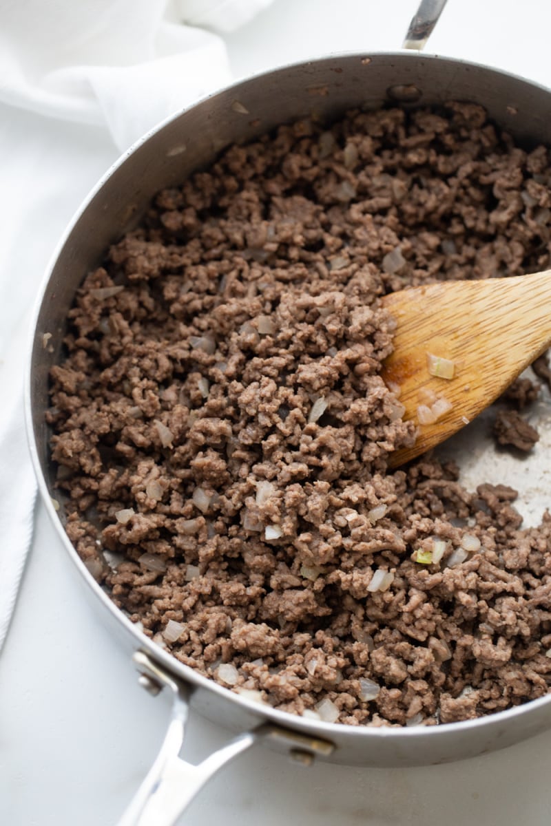 ground beef in a pan