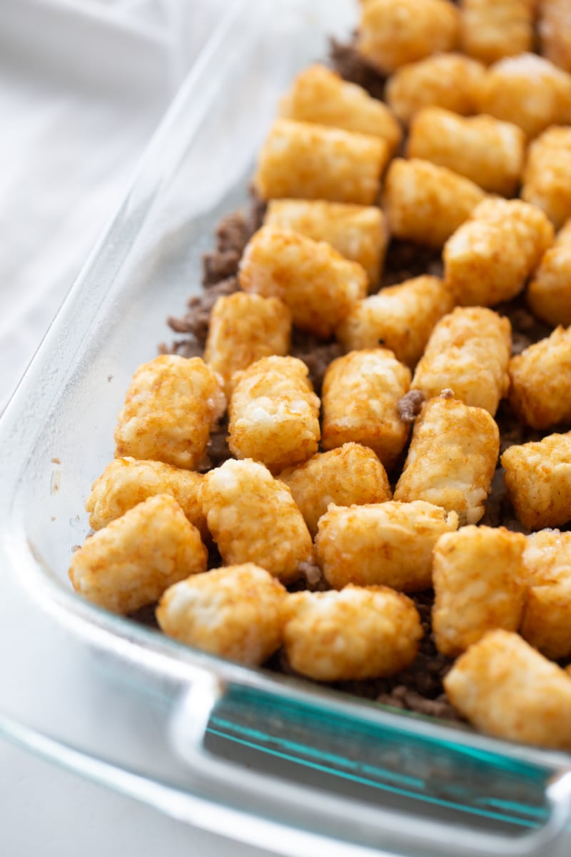 Easy Tater Tot Casserole recipe from RecipeGirl.com making easy tater tot casserole