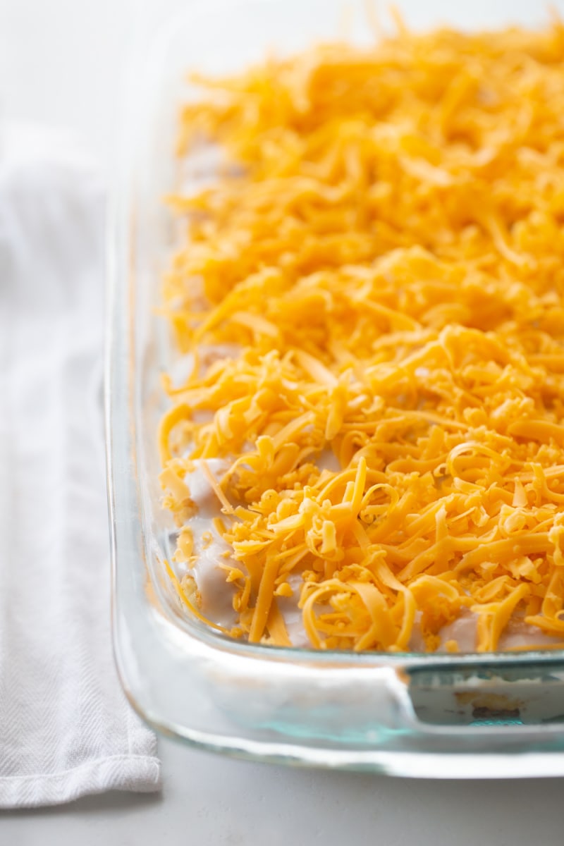 tater tot casserole ready for oven