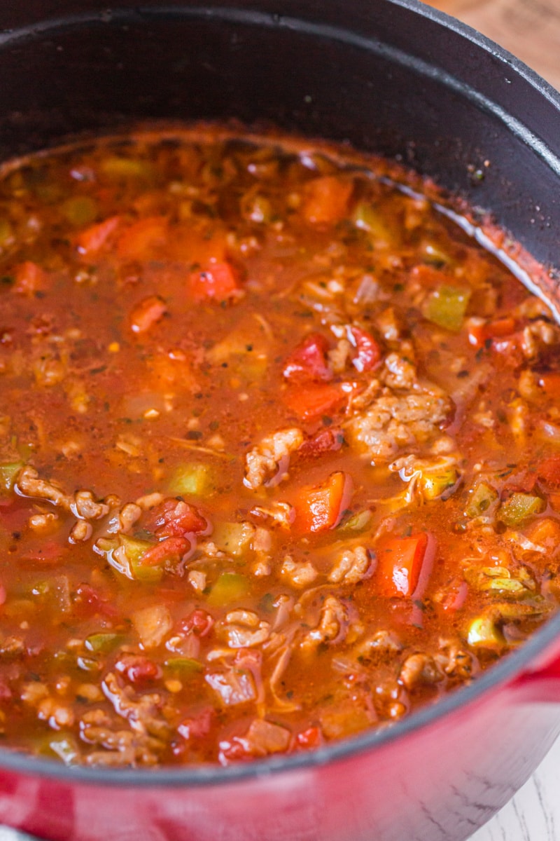 soup simmering in pot