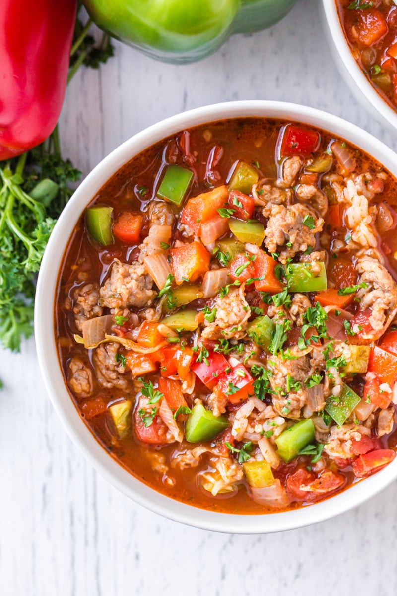 bowl of stuffed pepper soup