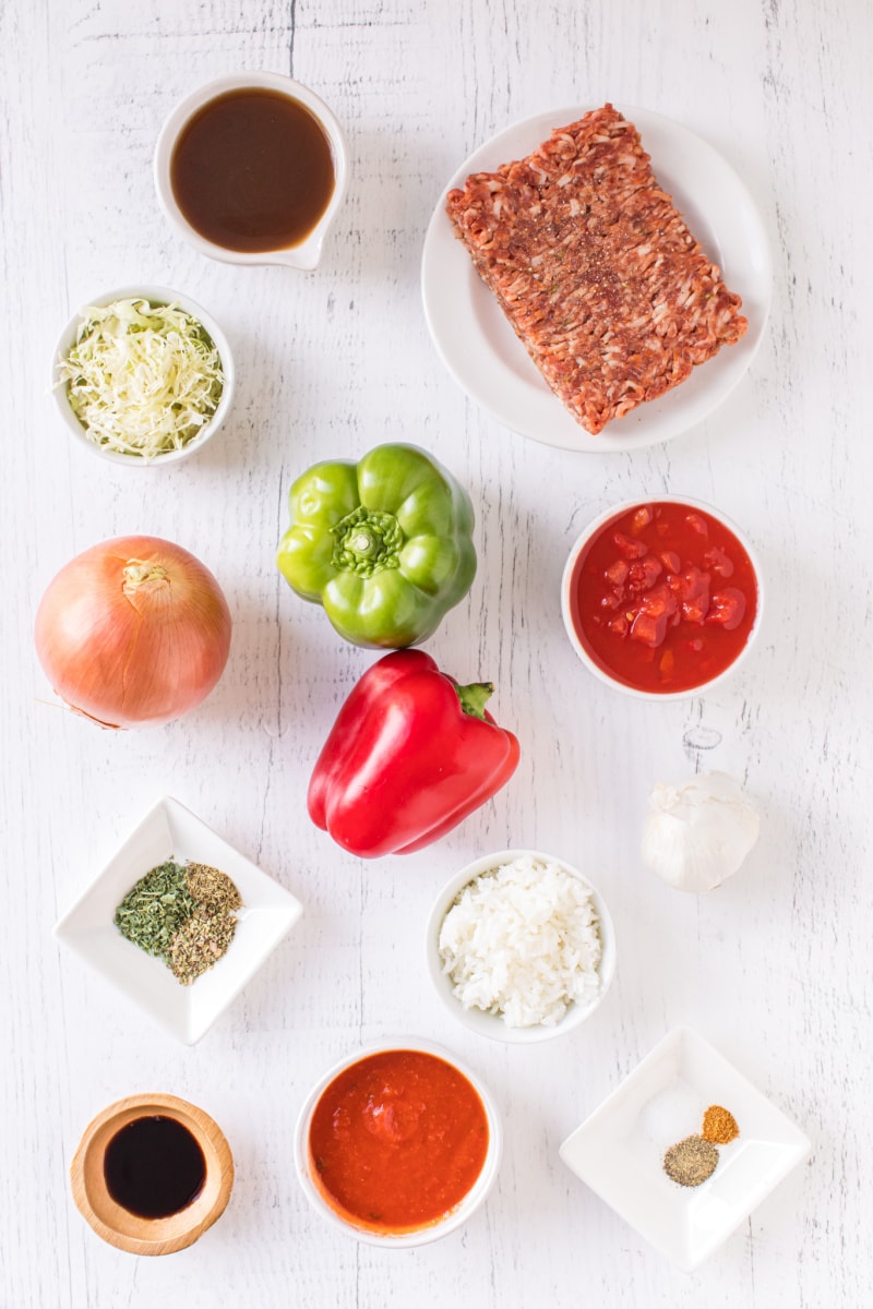 ingredients displayed for stuffed pepper soup