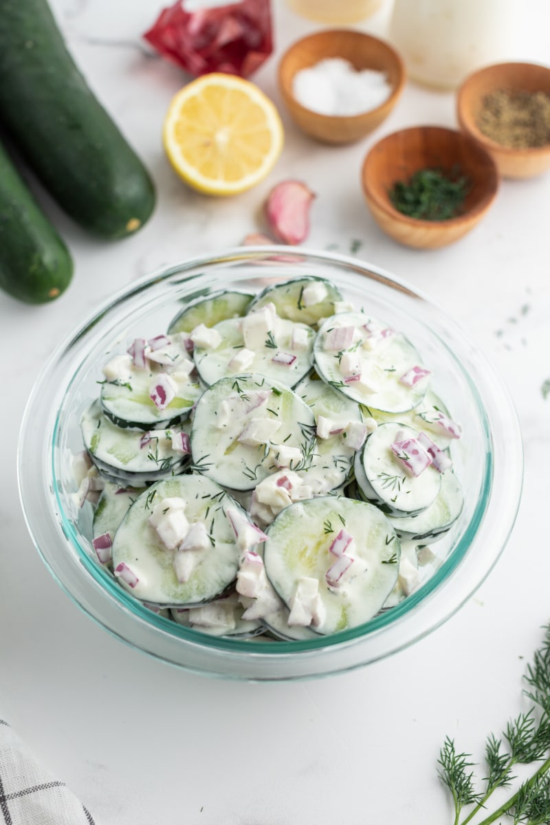 cucumber salad in a bowl