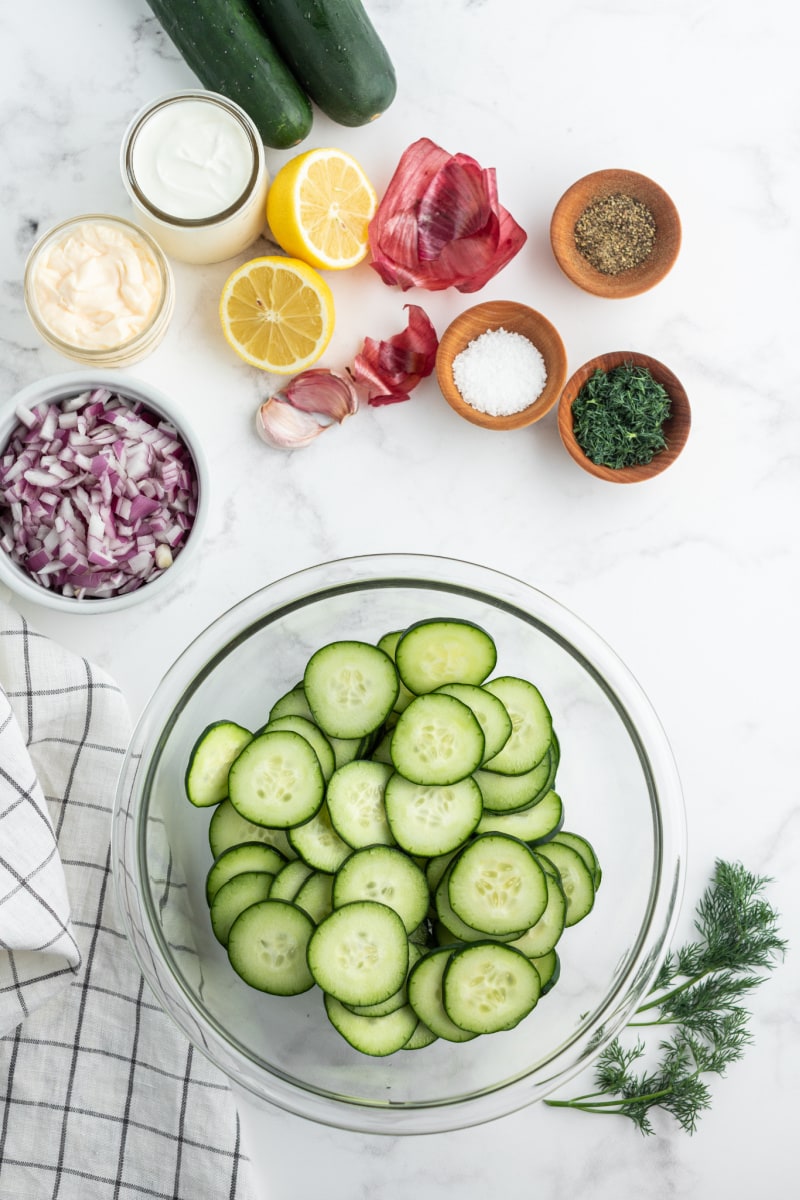 ingredients displayed for cucumber salad