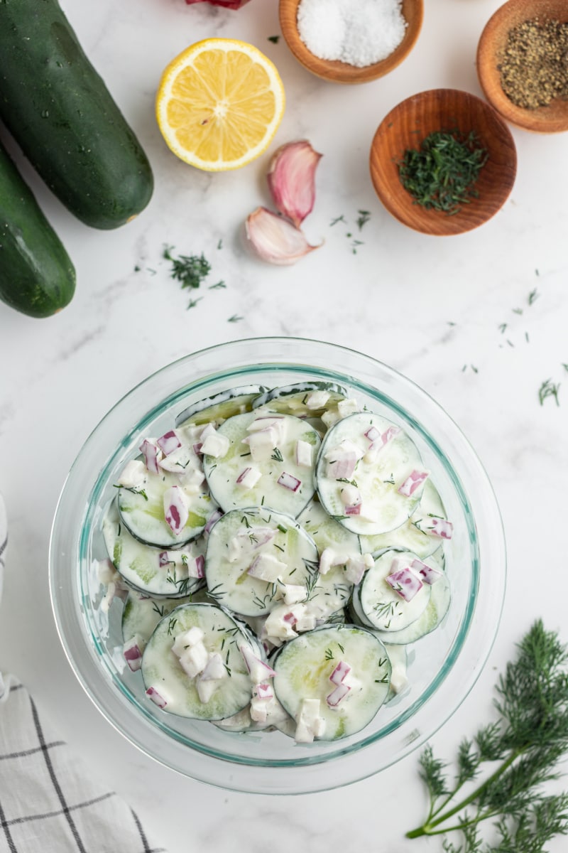 bowl of creamy cucumber salad