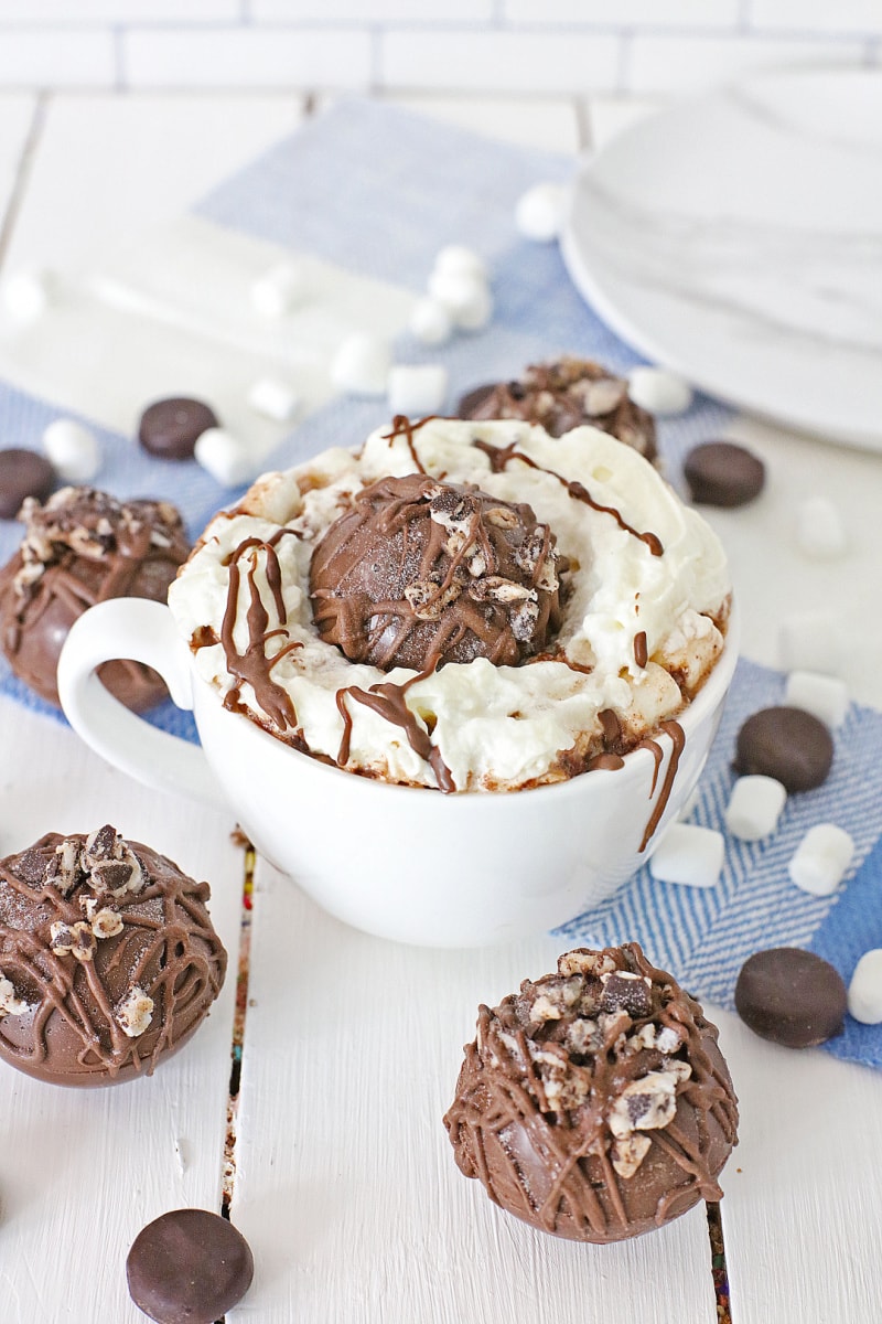 hot chocolate with whipped cream and hot chocolate bombs