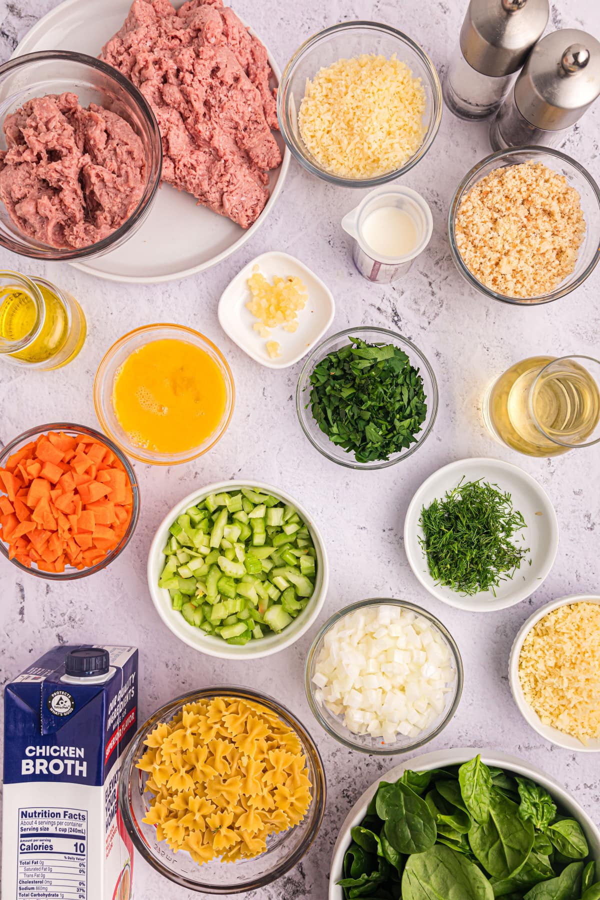 ingredients displayed for making italian wedding soup