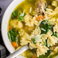 italian wedding soup in bowl with spoon