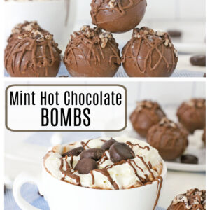 pinterest collage image for mint hot chocolate bombs
