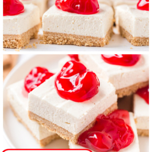 pinterest collage image for no bake cherry cheesecake bars