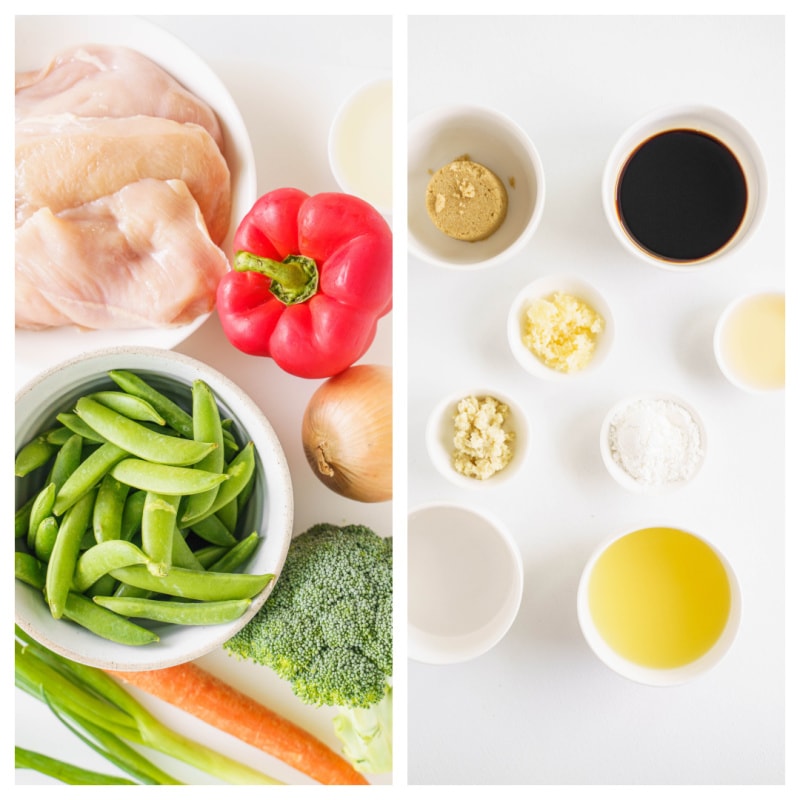 ingredients displayed for teriyaki chicken stir fry