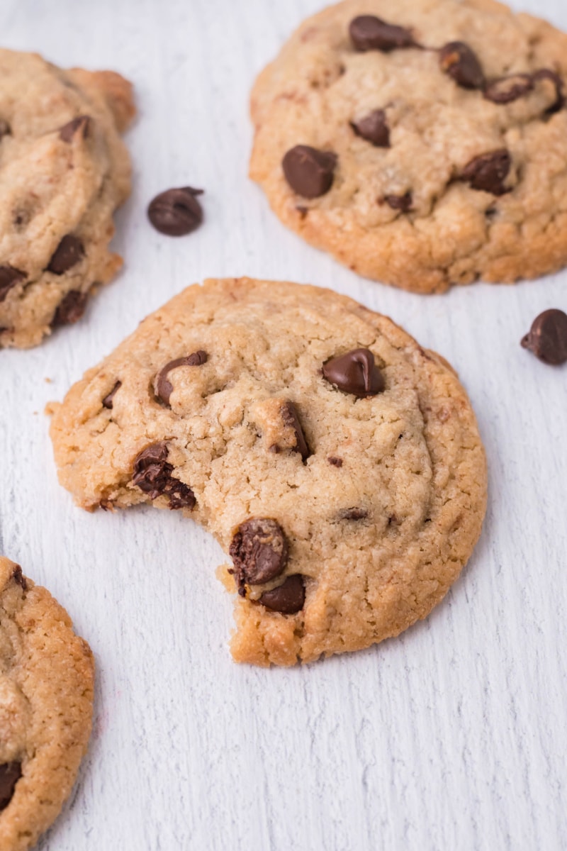 chocolate chip cookie with a bite taken out of it