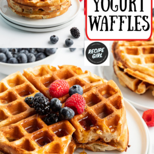 pinterest image for greek yogurt waffles