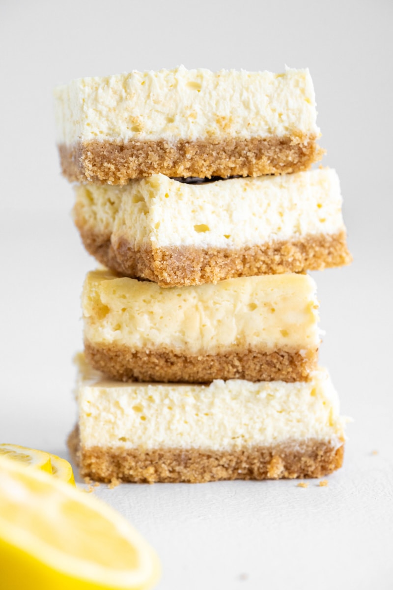 stack of lemon cheesecake bars