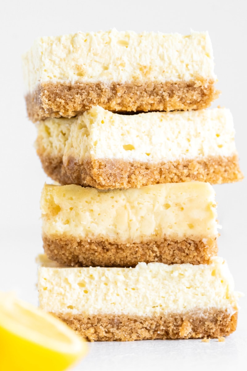 stack of lemon cheesecake bars