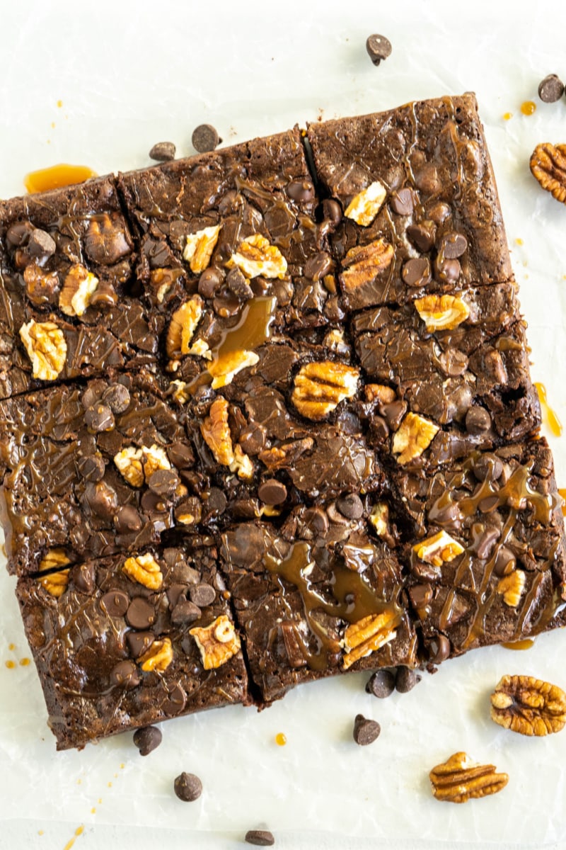 overhead shot of turtle brownies