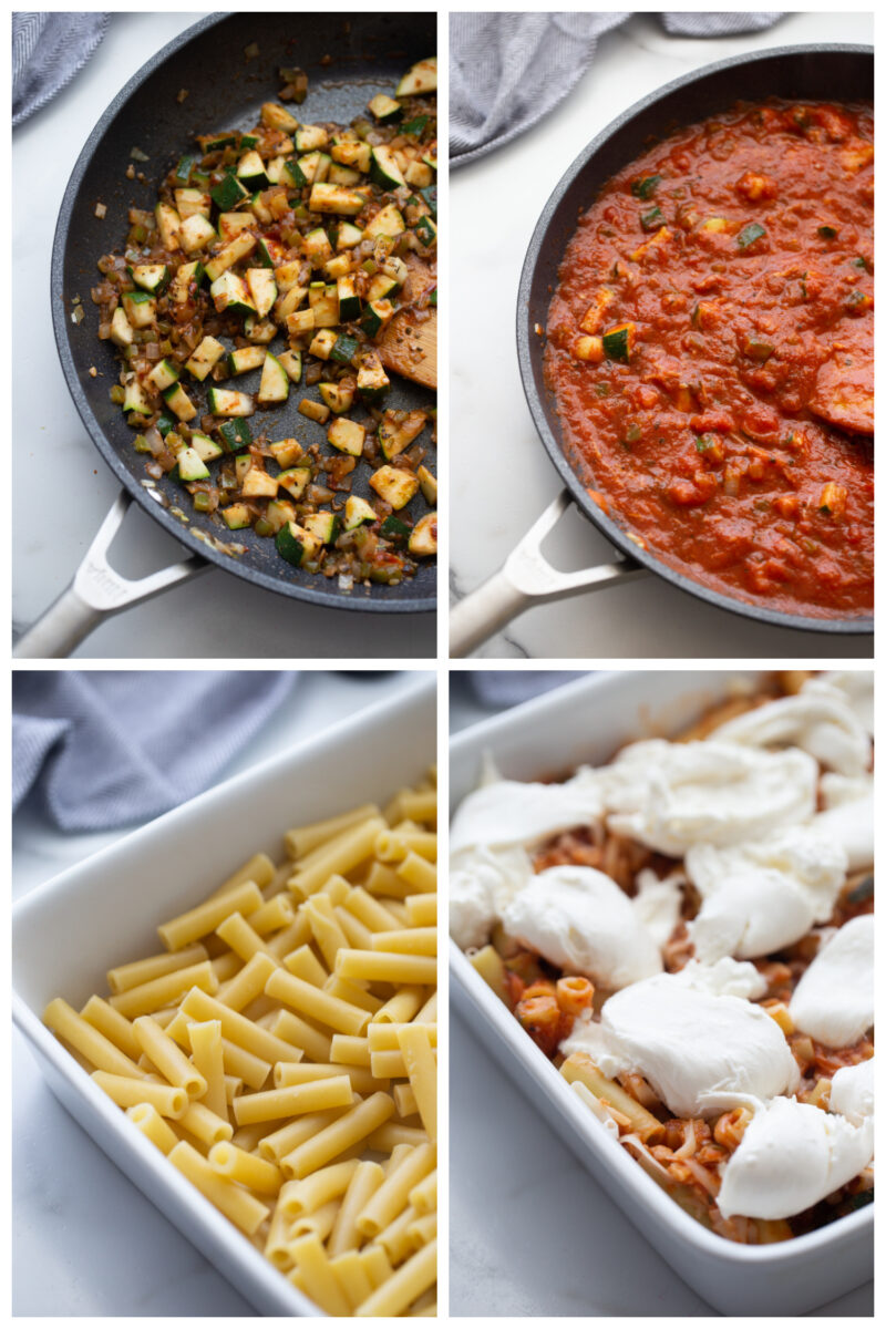 four photos showing process of making ziti