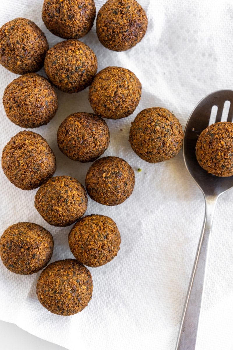 falafel draining on paper towel