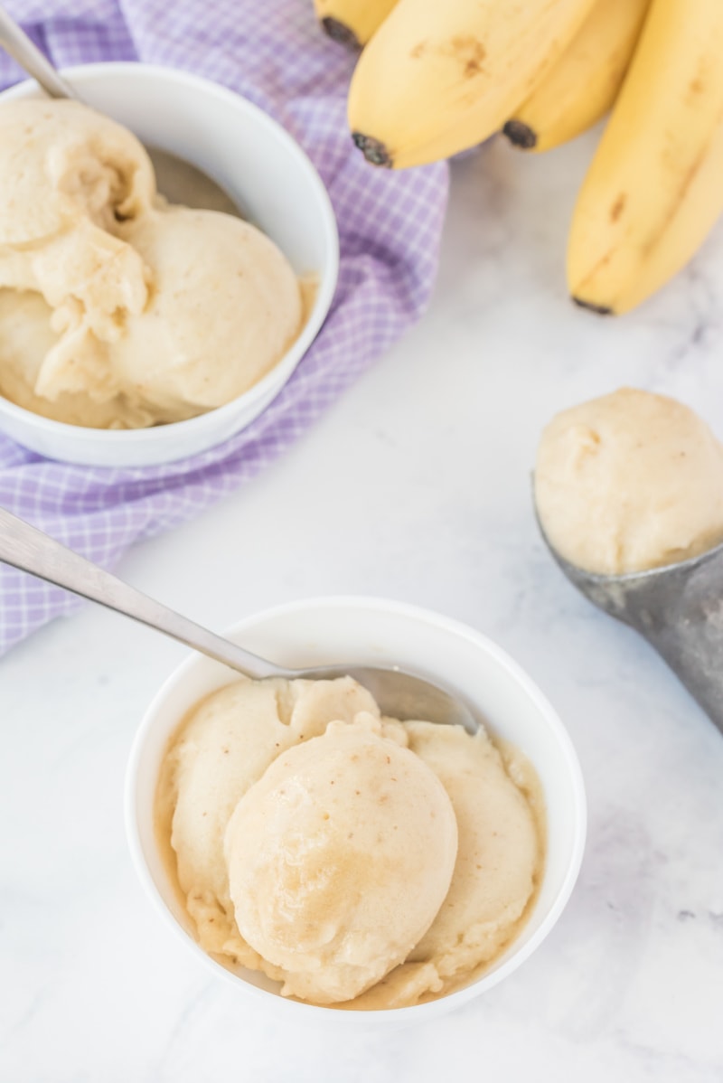 bowls of one ingredient banana ice cream 