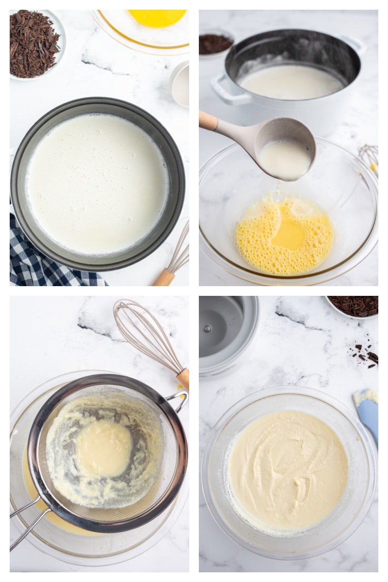 four photos showing how to make gelato base