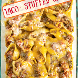 pinterest image for taco stuffed shells