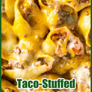 pinterest image for taco stuffed shells