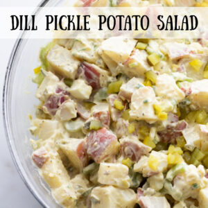 pinterest image for dill pickle potato salad