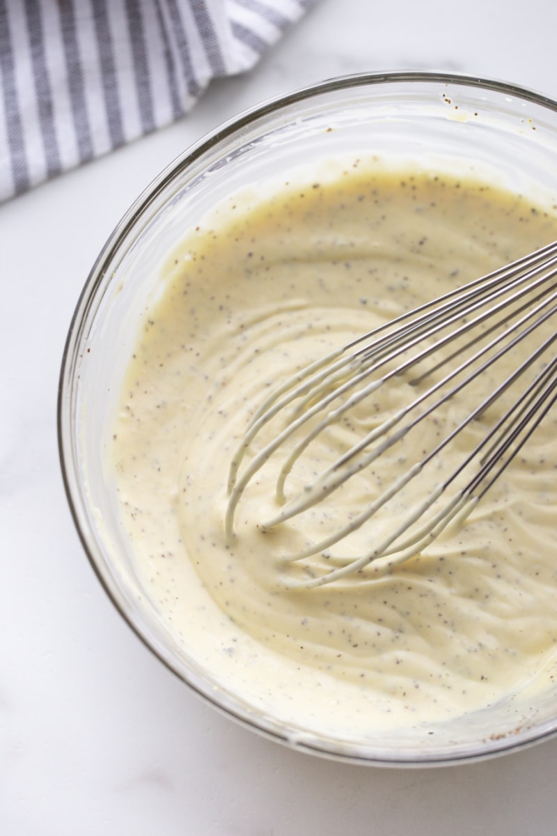 potato salad dressing in bowl