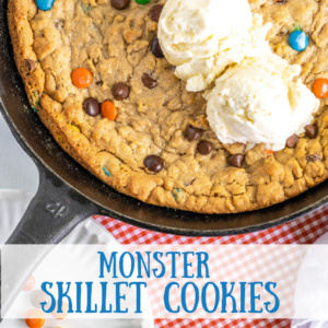 pinterest image for monster skillet cookie