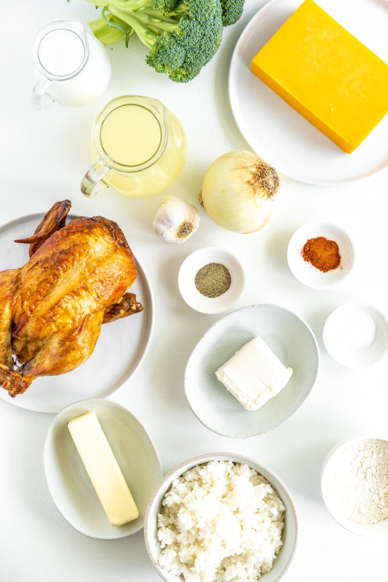 ingredients displayed for chicken and rice casserole