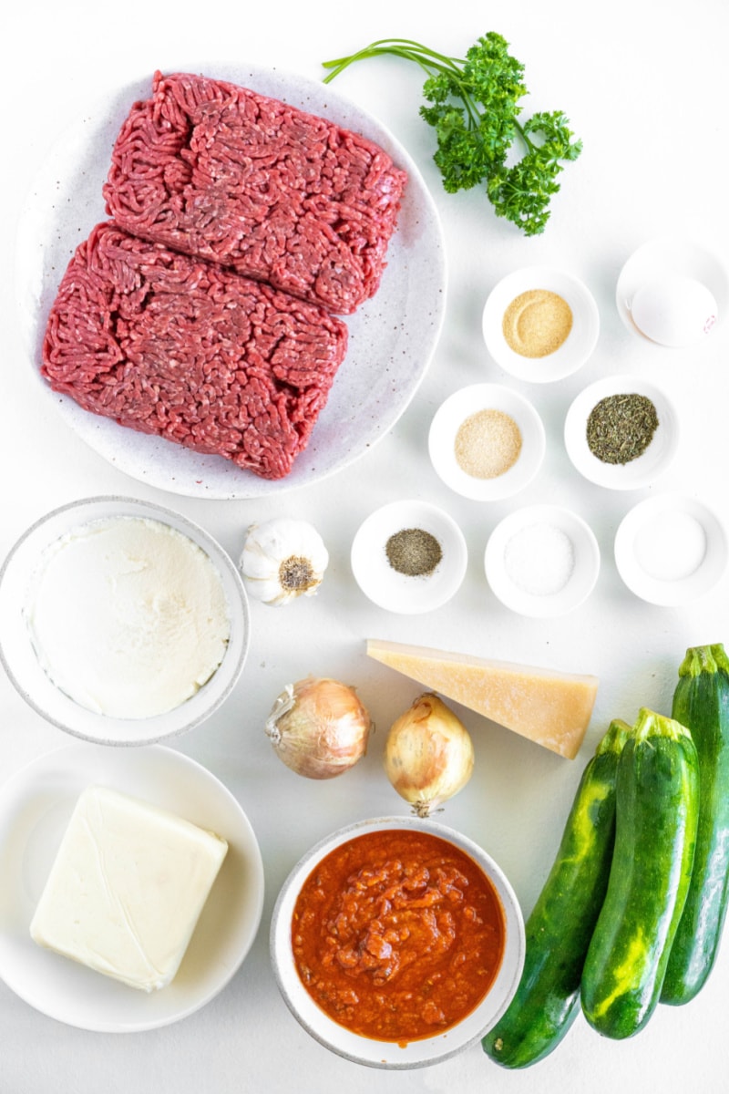 ingredients displayed for making zucchini lasagna