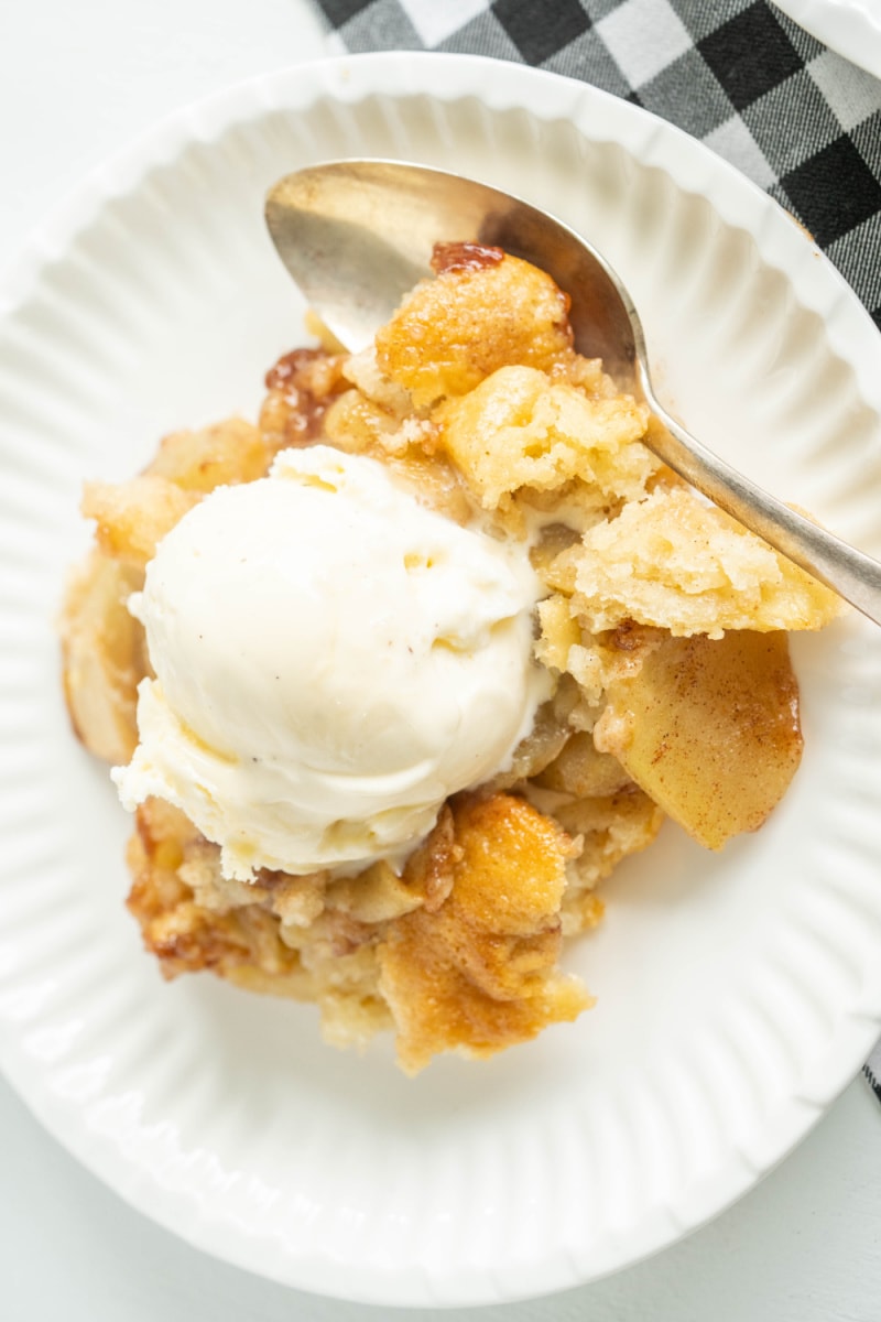 serving of apple cobbler with ice cream