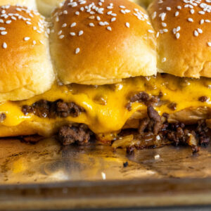 pinterest image for baked cheeseburger sliders