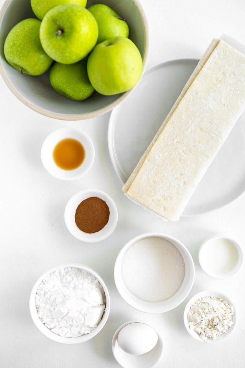 ingredients displayed for making easy apple turnovers