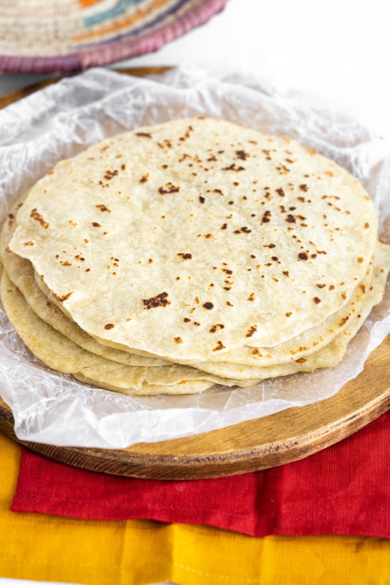 stack of homemade flour tortillas