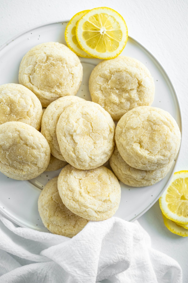 lemon sugar cookies on a white plate