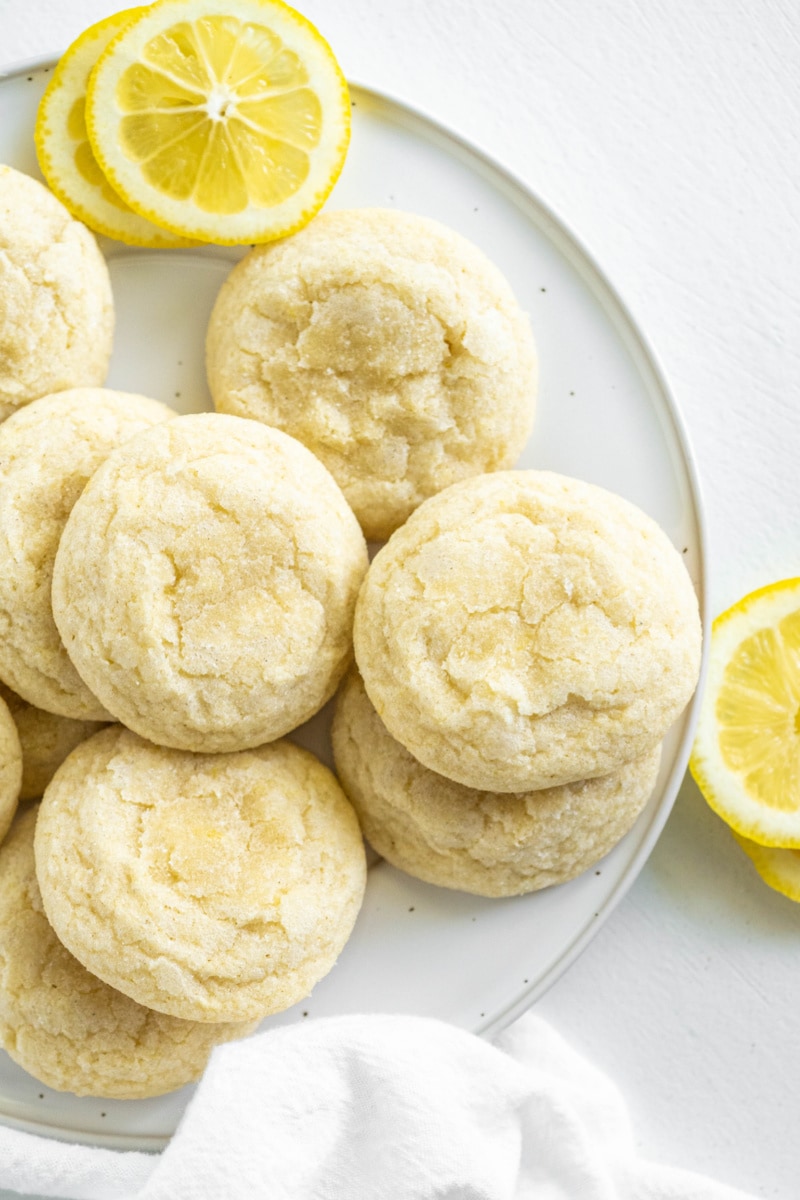 lemon sugar cookies on a white plate