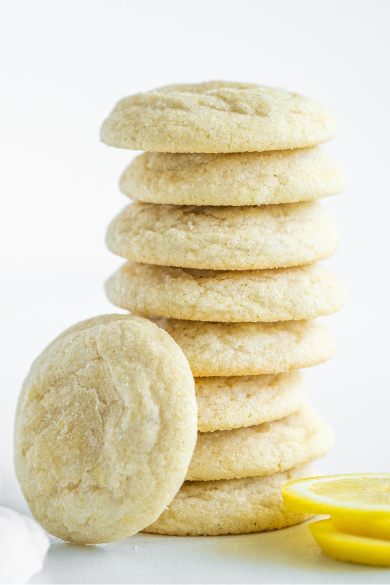 tall stack of lemon sugar cookies