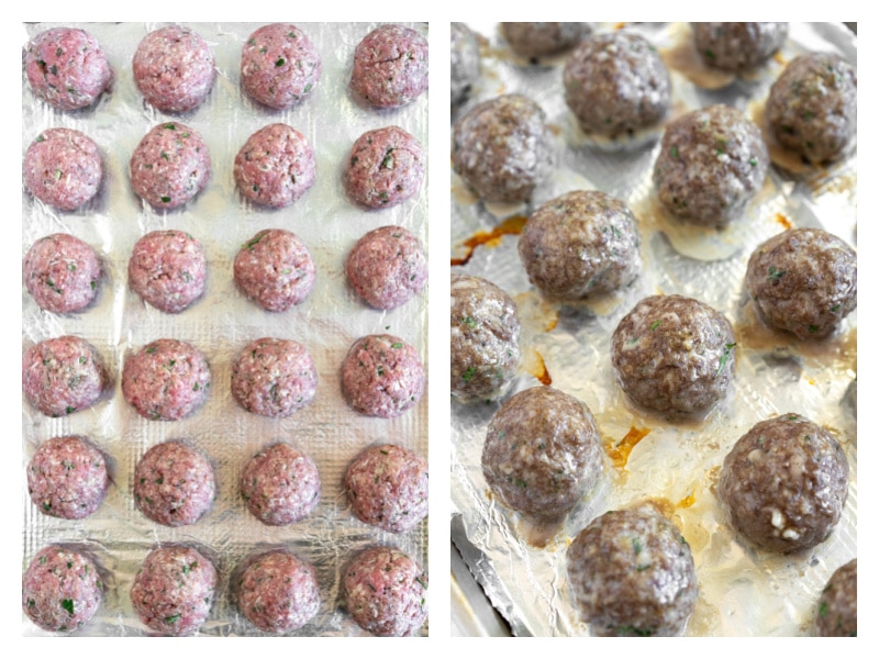 meatballs on baking sheet and then baked