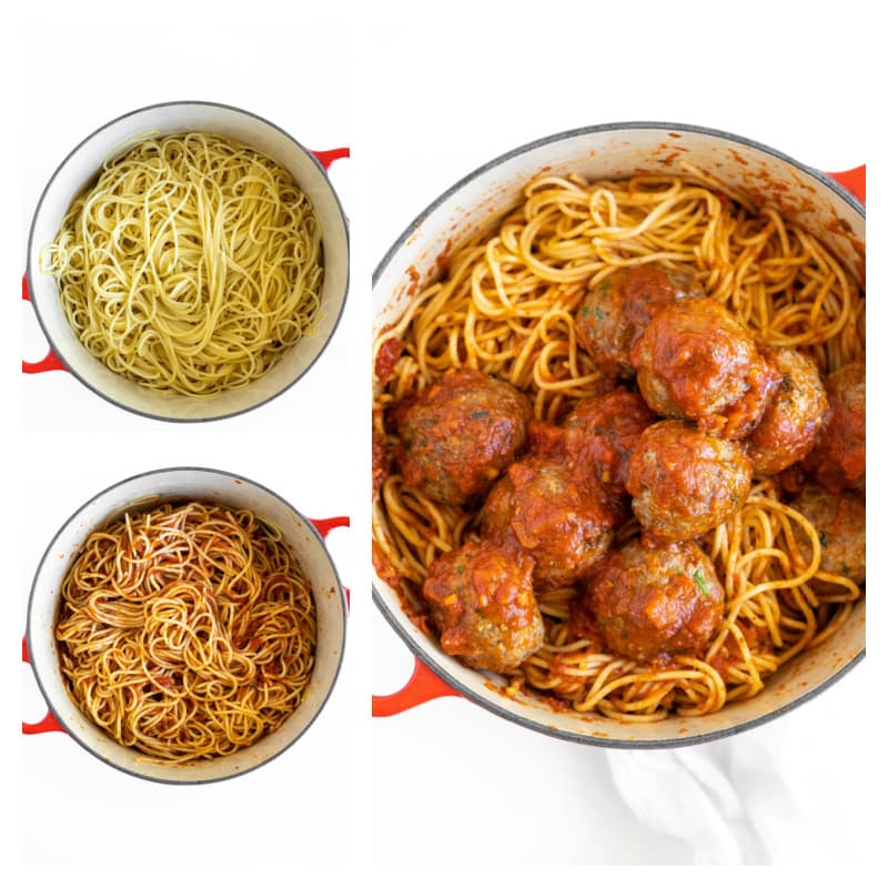 pot of spaghetti and meatballs