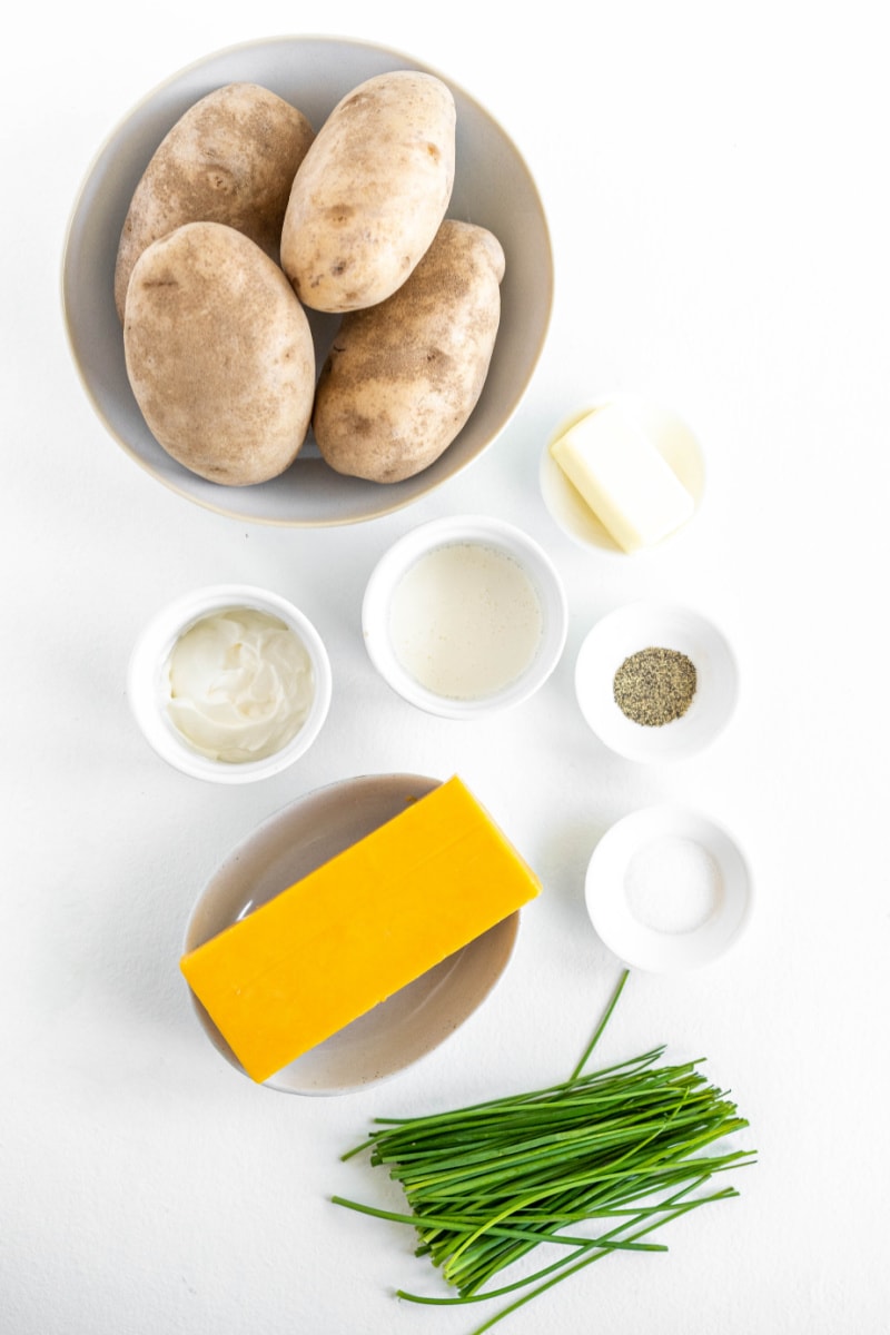 ingredients displayed for making twice baked potatoes