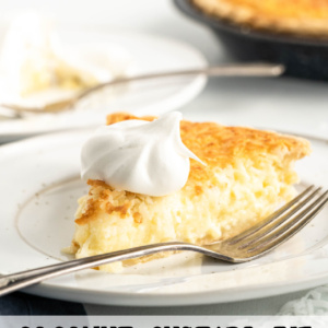 pinterest image for coconut custard pie