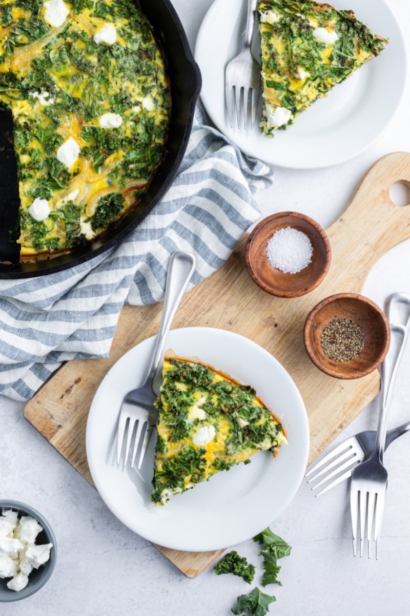 slices of frittata on plates