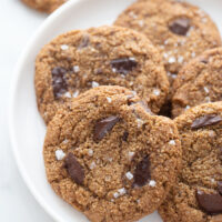 paleo chocolate chip cookies on a white plate