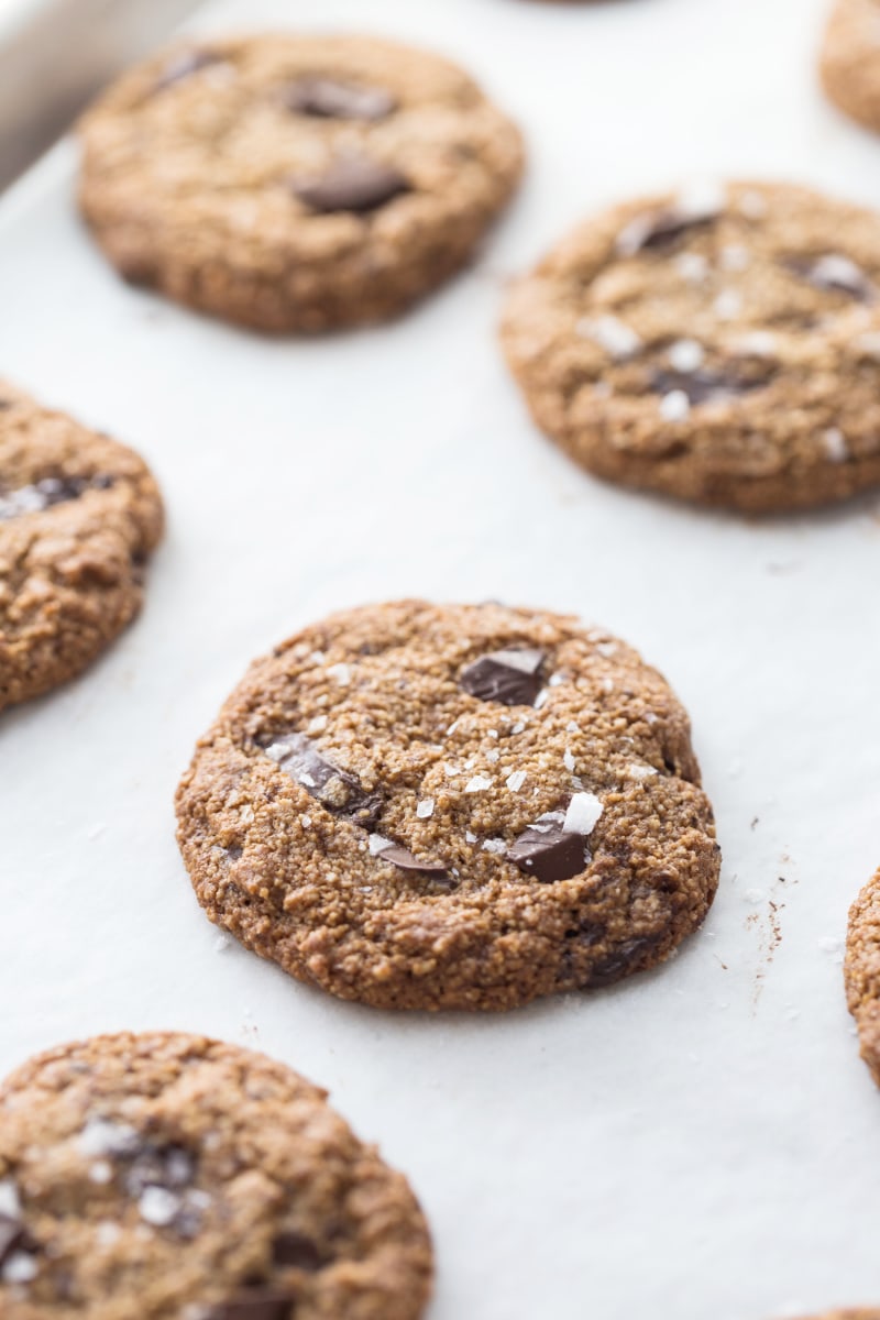 chocolate chip cookies on a baking sheet