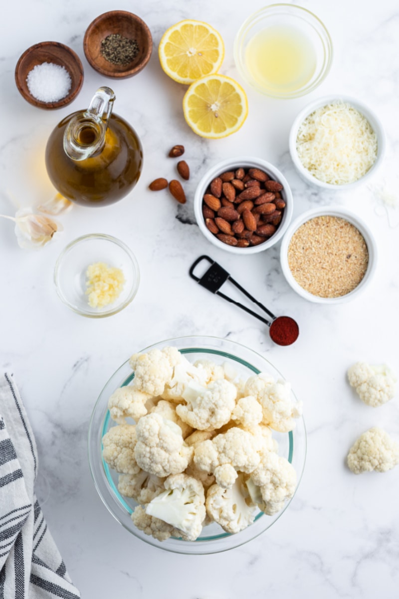 ingredients displayed for making cauliflower gratin