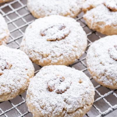 walnut meltaway cookies on a cooling rack