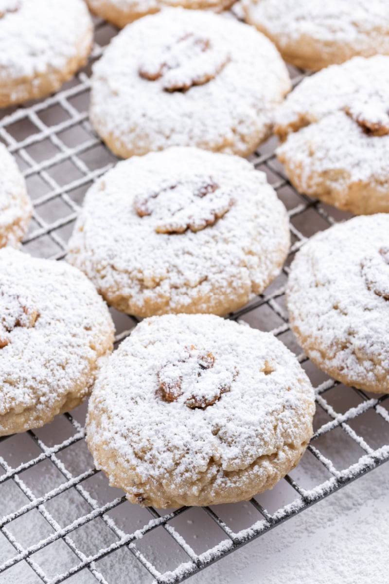 walnut meltaway cookies on a cooling rack