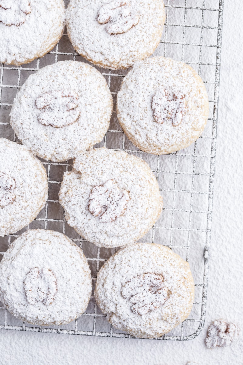 walnut meltaways on a cooling rack